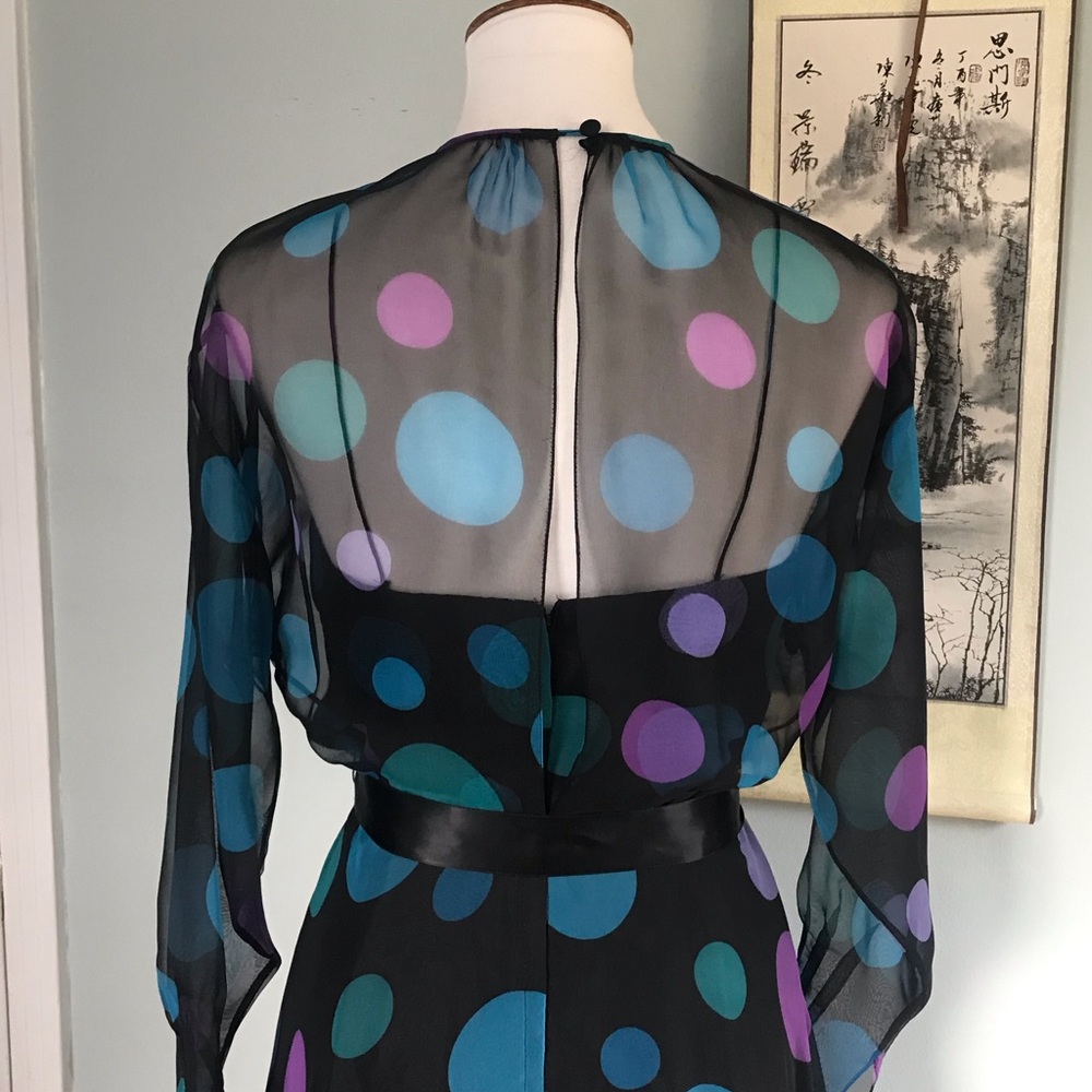 SOLD Vintage Miss Elliette polkadot chiffon maxi - Picture 6 of 7
